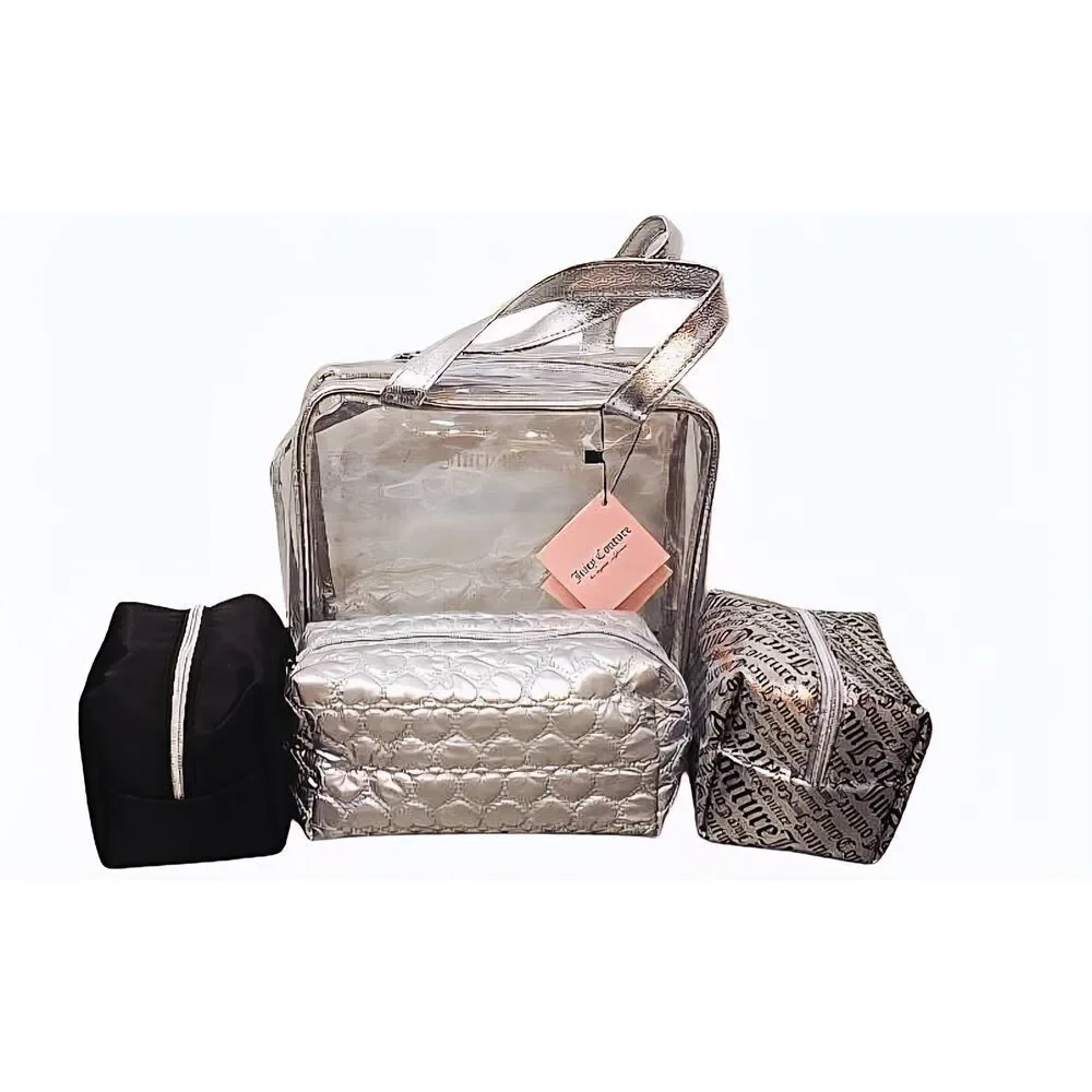 Juicy Couture Word Play & Quilted Heart Logo 4-Piece Nested Travel Cosmetic Bags
